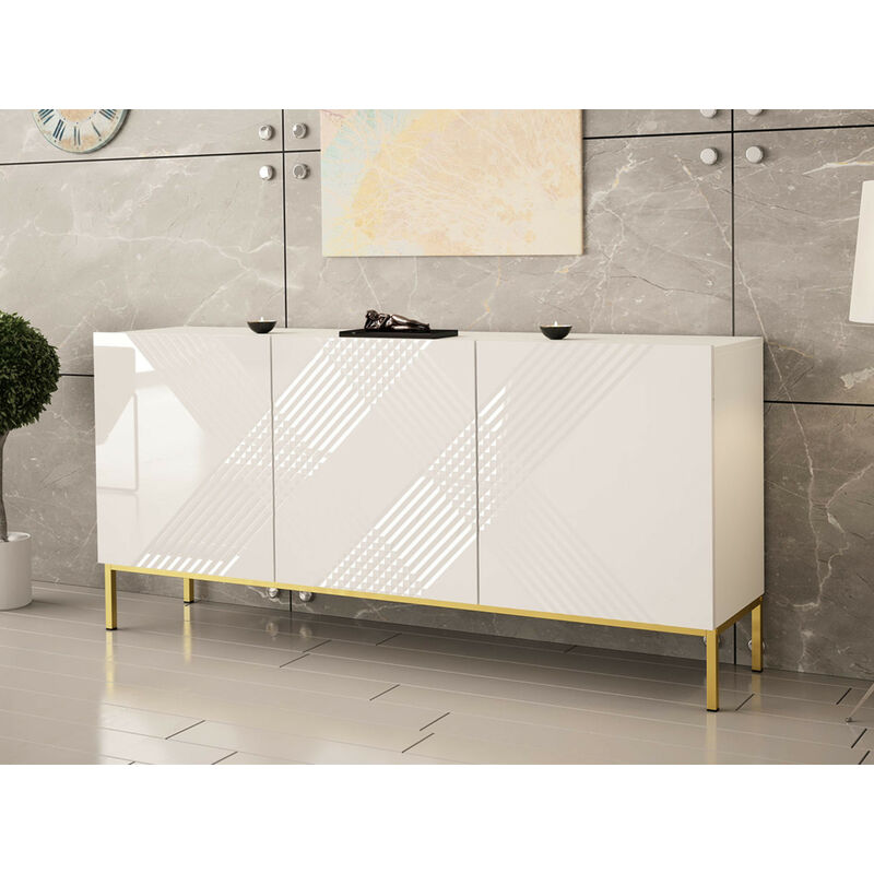 Bestmobilier - Celeste - buffet bas - 160 cm - style contemporain - blanc / doré