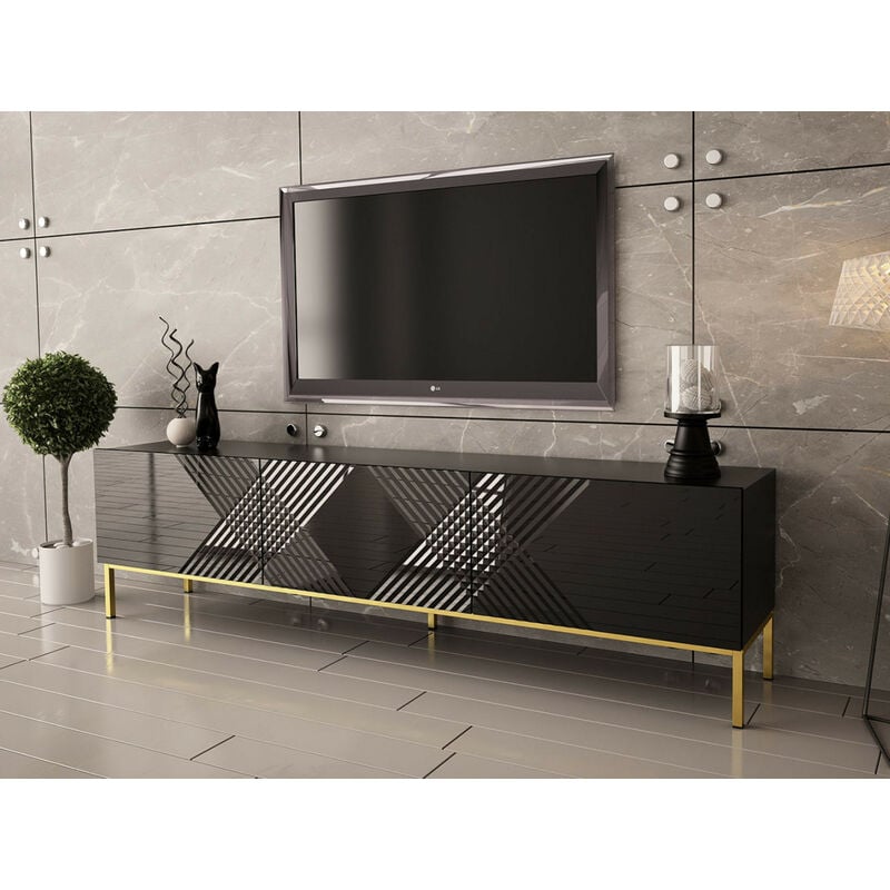 Bestmobilier - Celeste - meuble tv - 190 cm - style contemporain - noir / doré