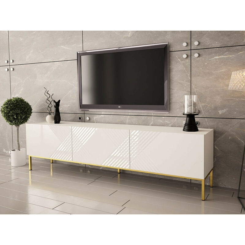 Celeste - meuble tv - 190 cm - style contemporain - blanc / doré - Blanc / Doré