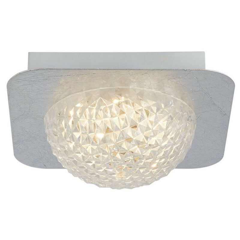 Searchlight Celestia 1 Light Square Led Ceiling Light - Silver Leaf With Clear Acrylic