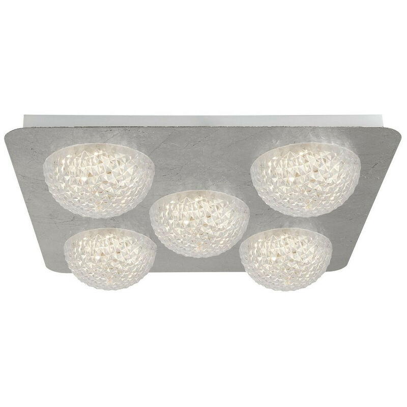 Celestia 5 Light Led Ceiling Light - Silver Leaf With Clear Acrylic - Searchlight