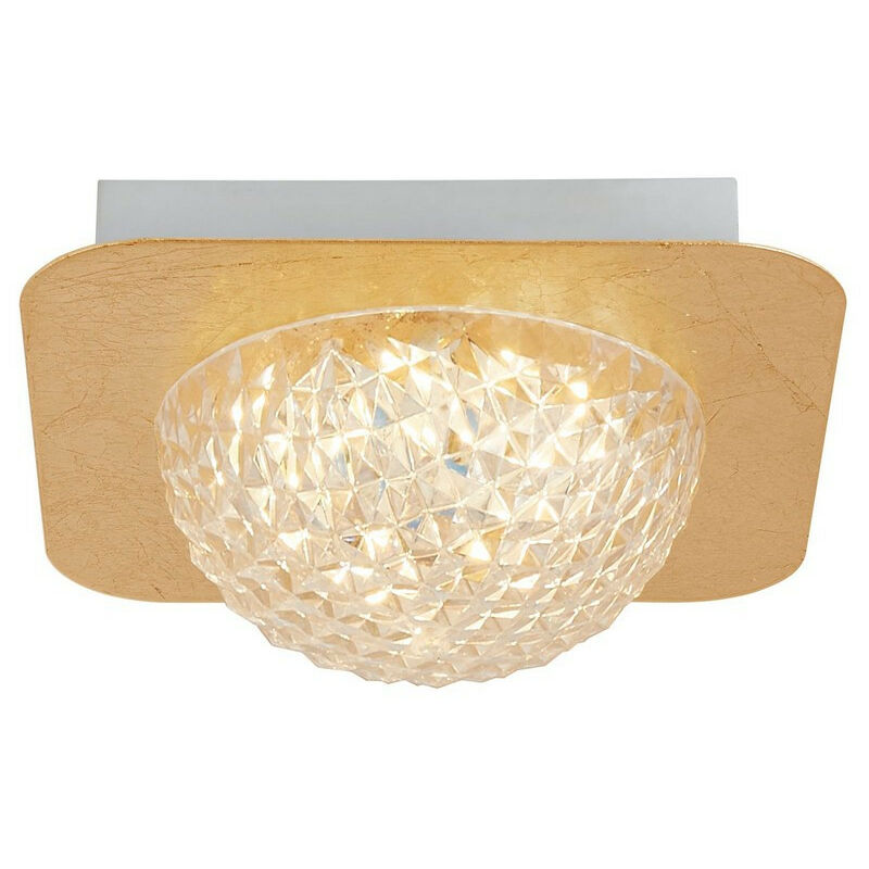 Searchlight Celestia 1 Light Square Led Ceiling Light - Gold Leaf With Clear Acrylic