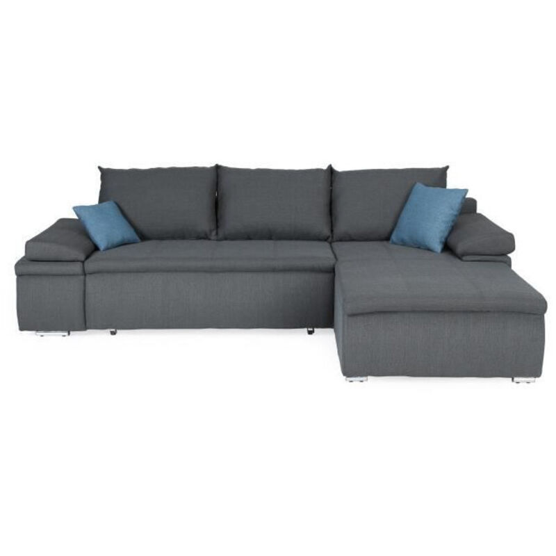 CELINA Canapé d'angle réversible convertible 3 places + Coffre de rangement - Tissu gris - L 274 x P 184 cm