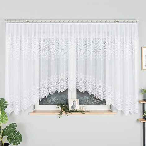 CELINA - Cortina jacquard confeccionada con corte en la parte inferior - 500x160 cm - blanco
