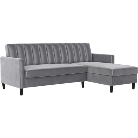 Celine-Canapé-lit 3 places avec chaise longue en gris velours