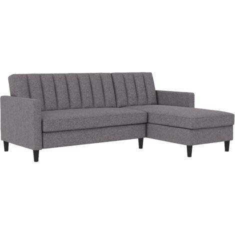 Celine-Canapé-lit 3 places avec chaise longue en lin aspect gris