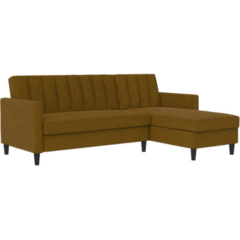 Celine-Canapé-lit 3 places avec chaise longue en lin look Curry