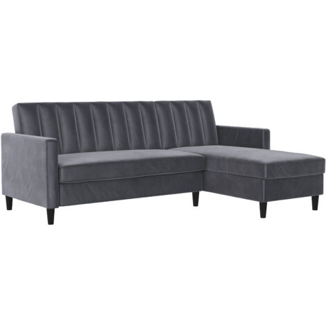 Celine-Canapé-lit 3 places avec chaise longue en velours anthracite