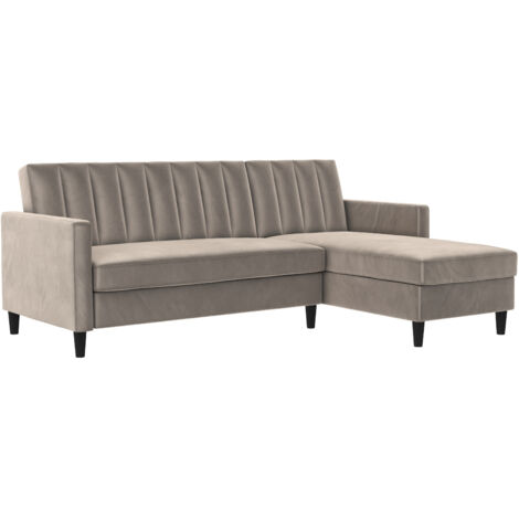 Celine-Canapé-lit 3 places avec chaise longue en velours taupe