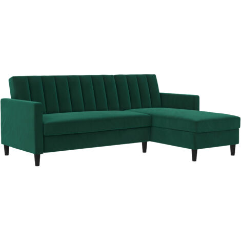 Celine-Canapé-lit 3 places avec chaise longue en velours vert foncé