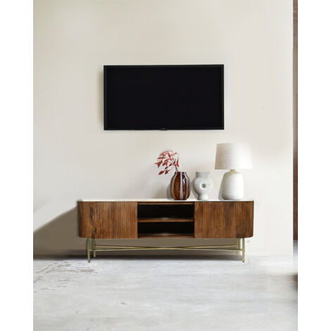 Céline - Meuble tv en bois de manguier avec plateau en marbre 150 cm