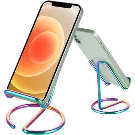 Cell Phone Stand for Desk, Cute Metal Rainbow Cell Phone Stand Holder Desk Accessories, Compatible with All Mobile Phones, iPhone, Switch, iPad