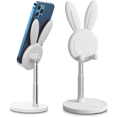 Cell Phone Stand, Rabbit Pattern, Lovely, Adjustable Height and Angle, Compatible with Smartphone and Other 4-10″ Devices, White