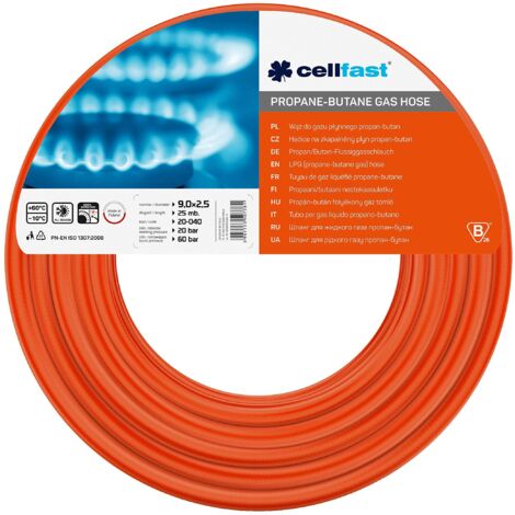Cellfast Gas - Manguera de Gas (9 mm x 2,5 mm, 25 m), Color Rojo