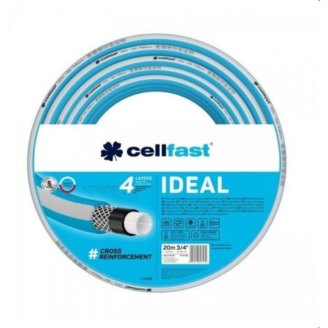 Cellfast Manguera de jardín IDEAL, Duradera, Flexible, 4 Capas, Trenzada Cruzada Duradera, Resistente a UV y Algas, Tecnología REACH, 27 Bares, -20/60 ° C 3/4 pulgadas, 20 m