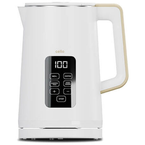 Cello Electric Digital Kettle with Temperature Control, 3000W Rapid Boil, LED Display, 1.7 Litre, White
