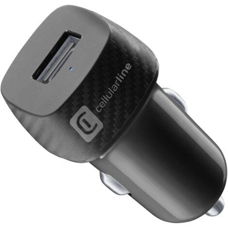 Cellularline - USB Car Charger 12W - Caricabatteria da auto USB 12W - Adattatore Automatico Prese Accendisigari 12V/24V - Protezione da Sovraccarichi e Cortocircuiti - Nero