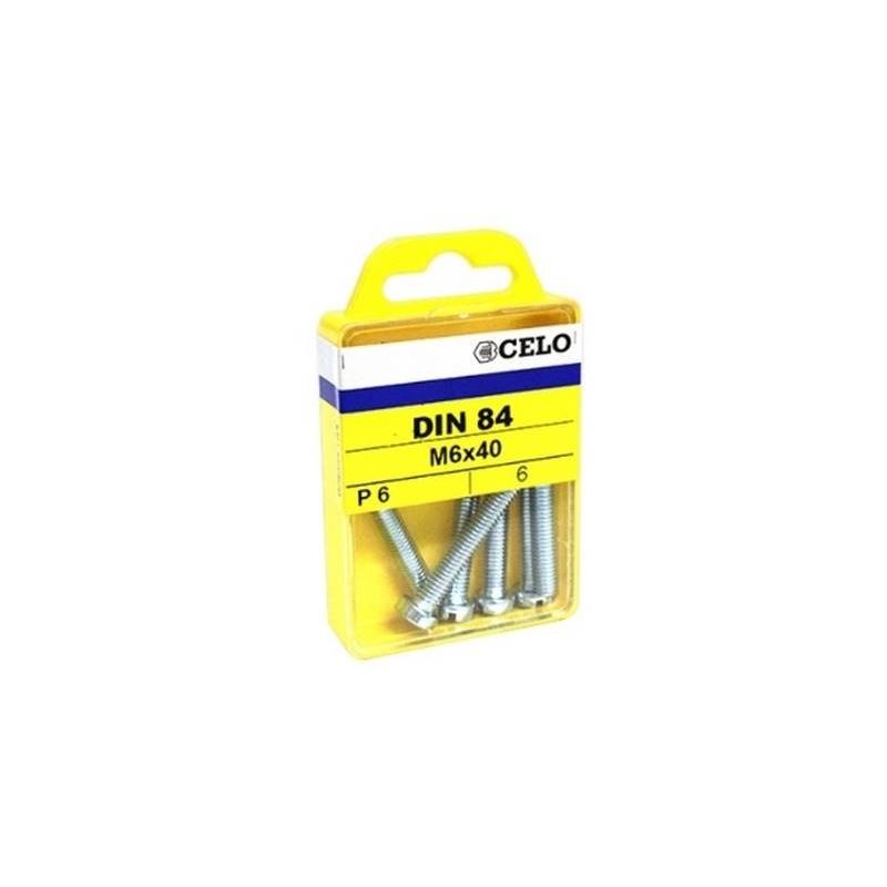 

765084 Blister Tornillo rosca metrica cabeza cilíndrica ranura fresada DIN 84 M6x50 mm cincado (Envase 6 ud) - Celo