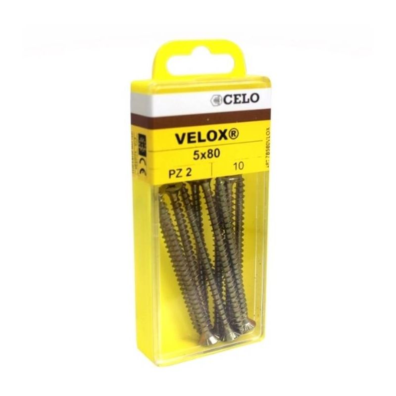 

7B320VLOX Blister tornillo VELOX rosca completa cabeza avellanada impronta PZ 3x20 mm bicromatado (Envase 50 ud) - Celo