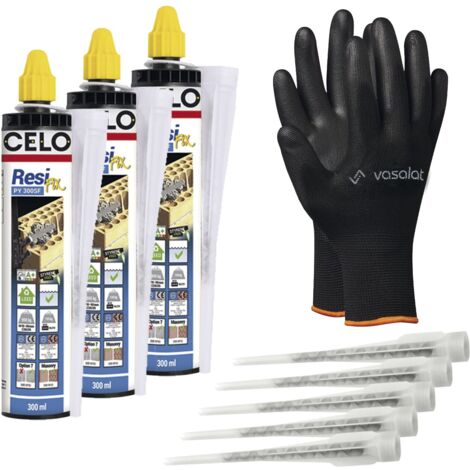 Celo Injektionsmörtel ResiFIX PY300 - Montagemörtel für ungerissenen Beton und Mauerwerk mit schneller Aushärtung, 3x Verbundmörtel und 8x Mischdüse