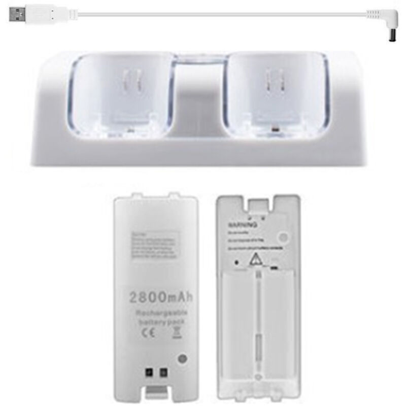 

Celulas recargables de 2800 mAh y base de carga para Wii, para accesorio de interruptor remoto de Wii,Blanco, 2 en 1