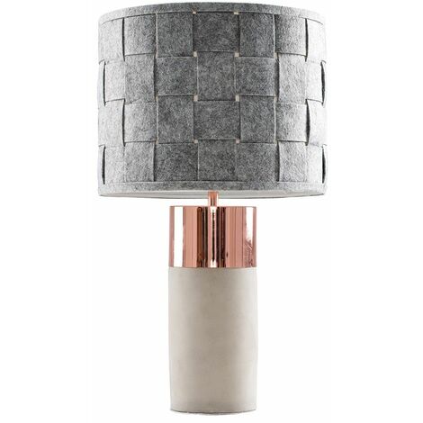 Cement / Stone & Copper Table Lamp With Grey Felt Weave Light Shade - Add LED Bulb