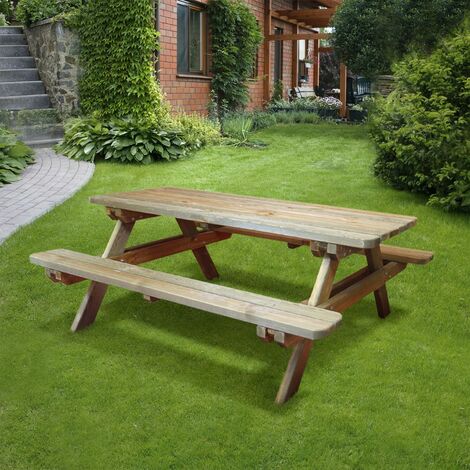 Cémonjardin – Table de pique-nique en pin sylvestre traité autoclave – 4/6 places – Dimensions L 180 x lg 160 x ht 75 cm – Résistante aux intempéries