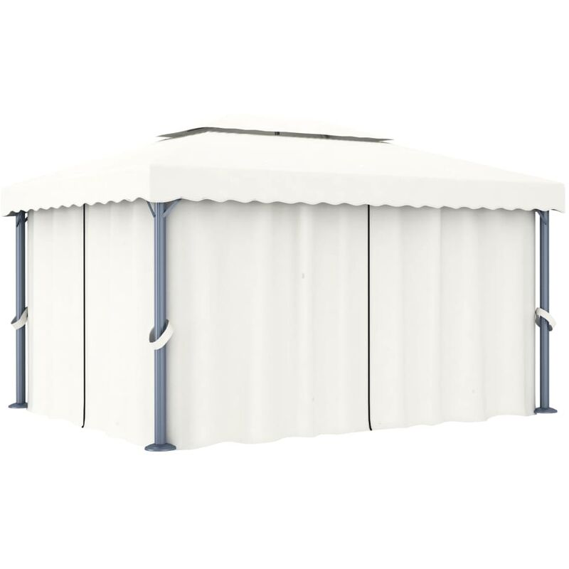 

Cenador con cortina blanco crema aluminio 4x3 m