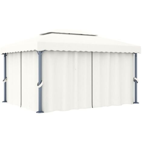 Cenador con cortina blanco crema aluminio 4x3 m vidaXL