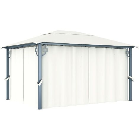 Cenador con cortina color crema aluminio 400x300 cm - Crema