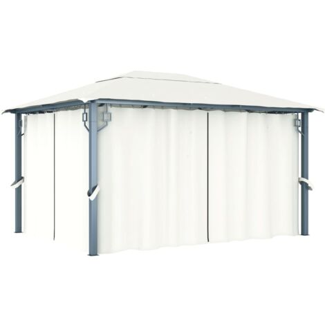 Cenador con cortina color crema aluminio 400x300 cm vidaXL