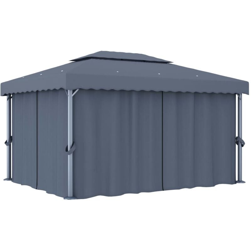

Cenador con cortina gris antracita aluminio 4x3 m - Antracita - Vidaxl
