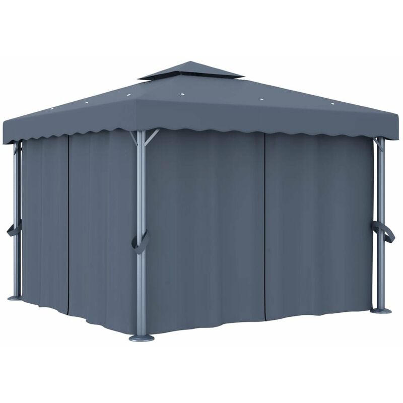 

Happyshopping - Cenador con cortina gris antracita aluminio 3x3 m