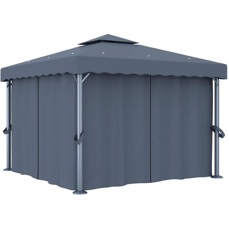 

Cenador con cortina gris antracita aluminio 3x3 m