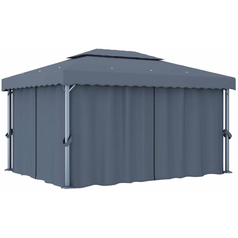 

Happyshopping - Cenador con cortina gris antracita aluminio 4x3 m