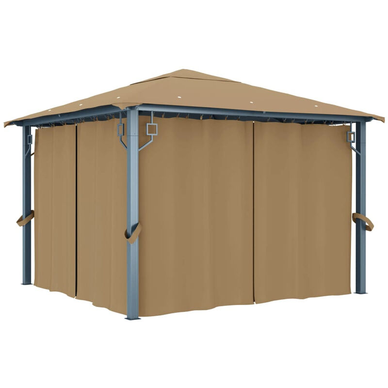 

Cenador con cortina gris taupe aluminio 300x300 cm