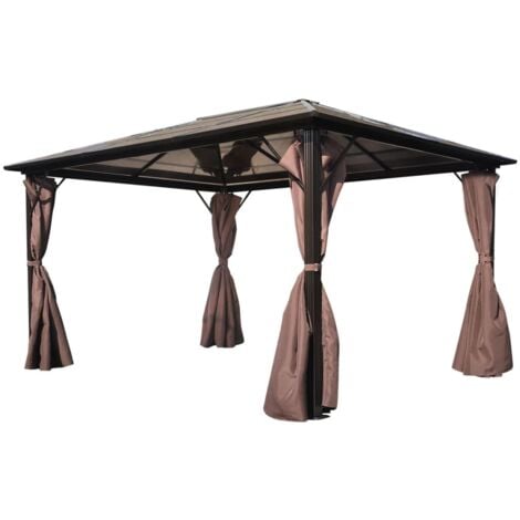 Cenador con cortina marrón aluminio 400 x 300 cm vidaXL