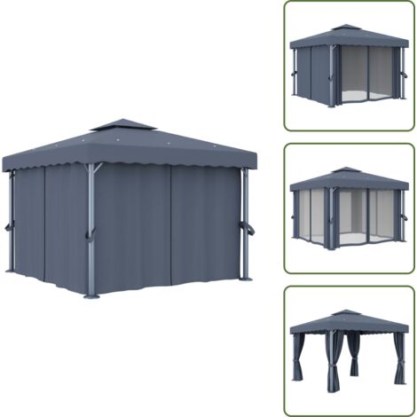 Cenador con cortina - vidaXL Cenador con cortina gris antracita aluminio 3x3 m - Cenador gris antracita