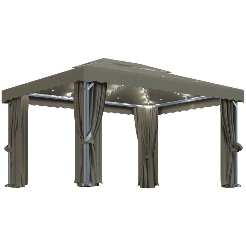 

Cenador con cortina y tira de luces aluminio taupé 4x3 m - Gris Topo
