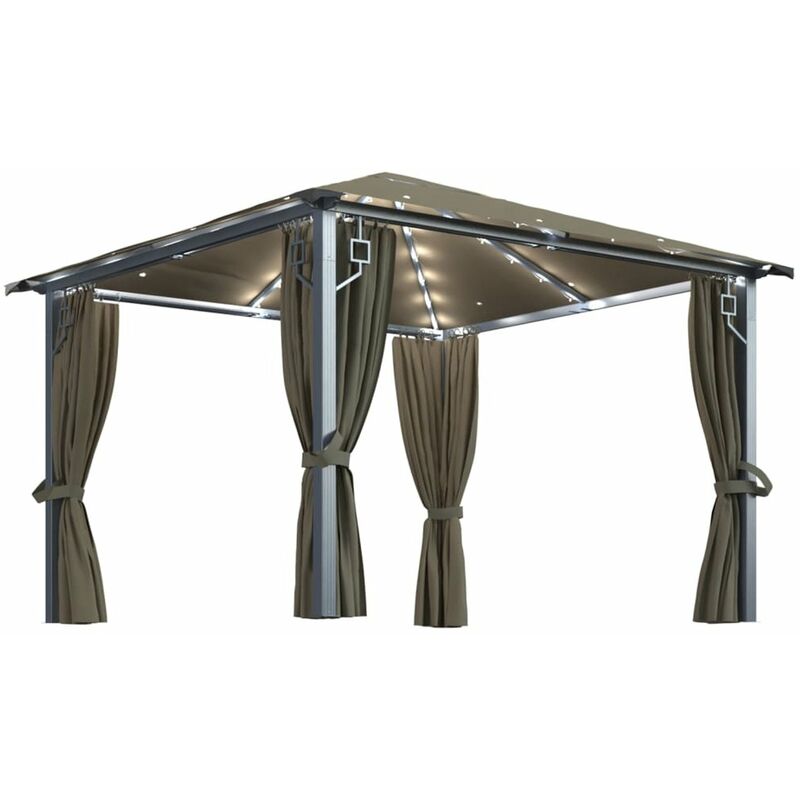 

Happyshopping - Cenador con cortina y tira de luz aluminio taupe 300x300 cm