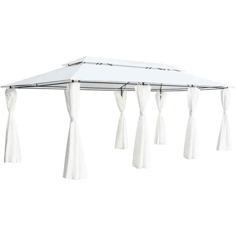 

Cenador con cortinas 600x298x270 cm blanco 180g/m²