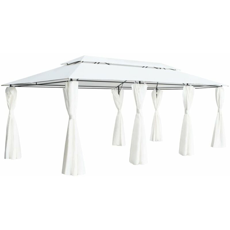 

Cenador con cortinas 600x298x270 cm blanco 180g/m2