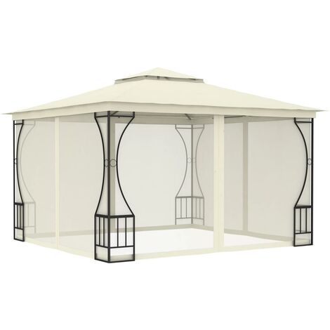 Cenador con cortinas color crema 300x300x265 cm - Crema