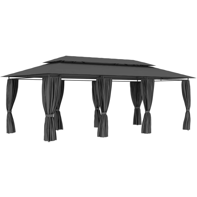 

Cenador con cortinas gris antracita 600x298x270 cm - Antracita