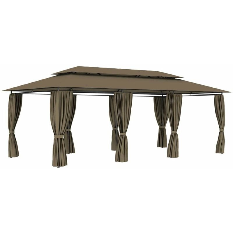 

Cenador con cortinas gris taupe 180g/m2 600x298x270 cm
