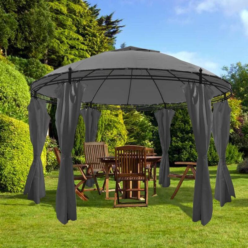 

Cenador con cortinas redondo gris antracita 3,5x2,7 m