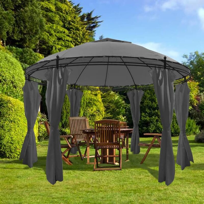 

Cenador con cortinas redondo gris antracita 3,5x2,7 m - Antracita
