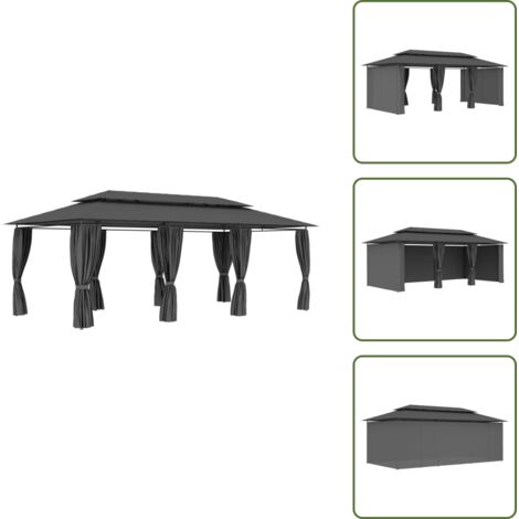 Cenador con cortinas - vidaXL Cenador con cortinas gris antracita 600x298x270 cm - Estructura de acero