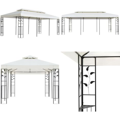 Cenador con doble techo acero blanco 6x3 m - Acero - Toldo