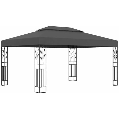 Cenador con doble techo gris antracita 3x4 m